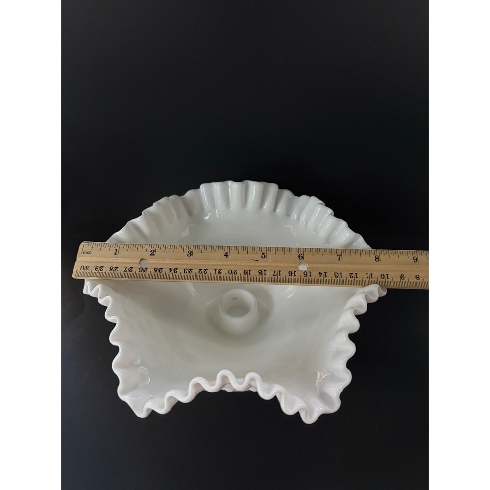 Fenton Hobnail | White Milk Glass | Ruffled Pedestal Candle Holder | Centerpiece - Picture 9 of 11